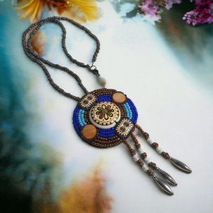Handmade Beaded Necklace Jewelry 22" Length Glass Plastic Gem Costume Colorful